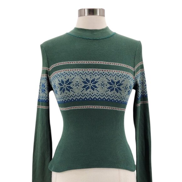 Daydreamer For Free People Womens Medium Top Waffle Knit Snowflake Fitted - Picture 1 of 10